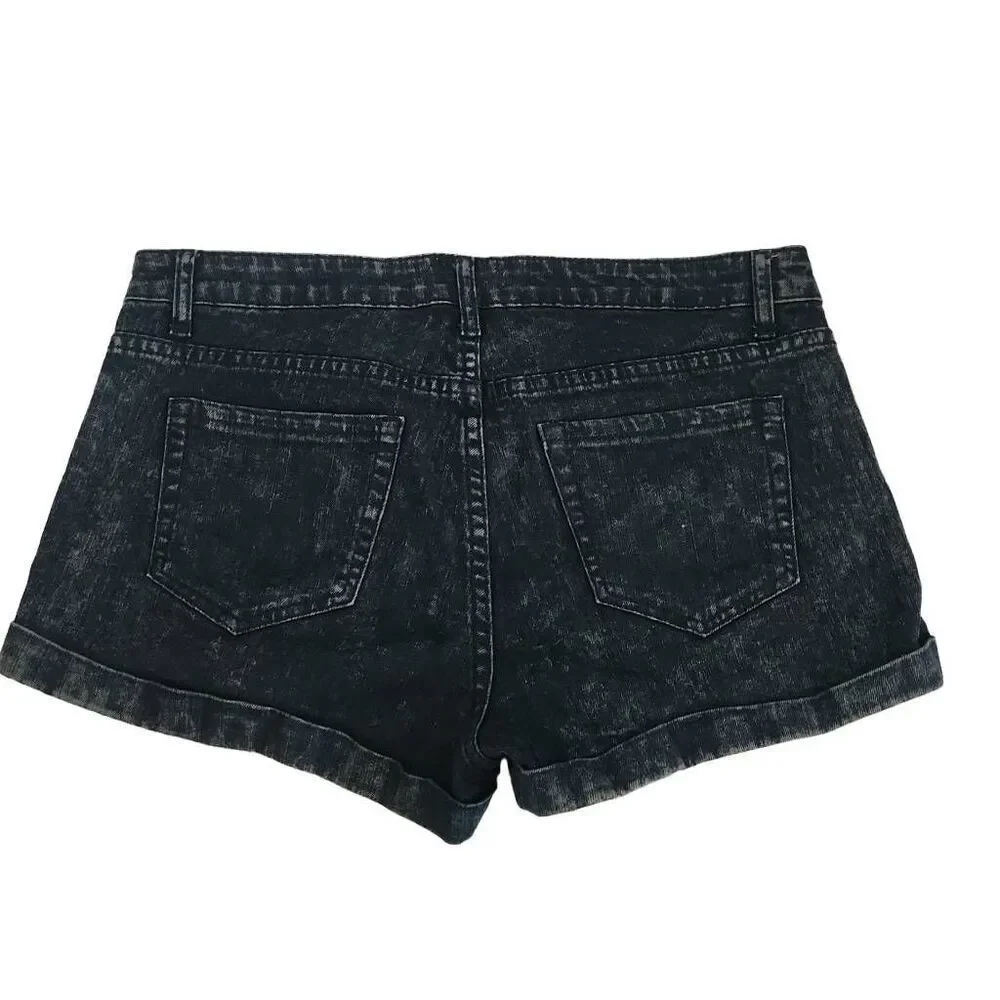 Forever 21 Women's Size 30 Black Blue Denim Button Down High Rise Shorts